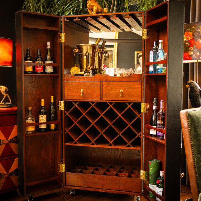 Leather Extra Large Two Door Wine/Bar Cabinet