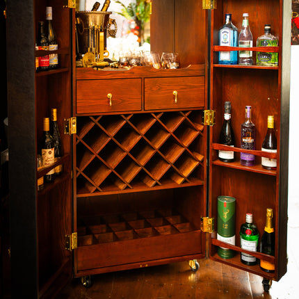 Leather Extra Large Two Door Wine/Bar Cabinet