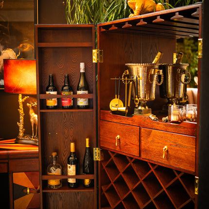 Leather Extra Large Two Door Wine/Bar Cabinet