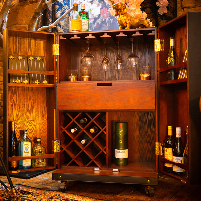 Leather Large Two Door Wine/Bar Cabinet