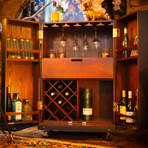 Leather Large Two Door Wine/Bar Cabinet