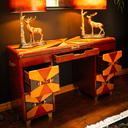 Leather Tri-Colour Writing Desk - Handcrafted