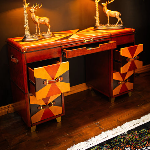 Leather Tri-Colour Writing Desk - Handcrafted