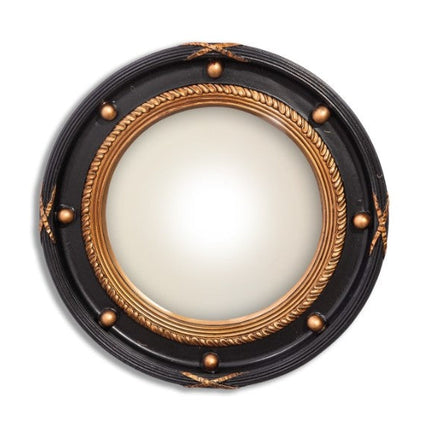 Large Black & Antique Gold Framed Porthole Convex Mirror