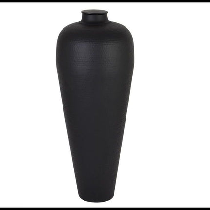 Matt Black Large Hammered Vase with Lid