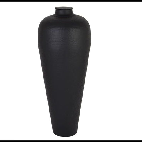 Matt Black Large Hammered Vase With Lid