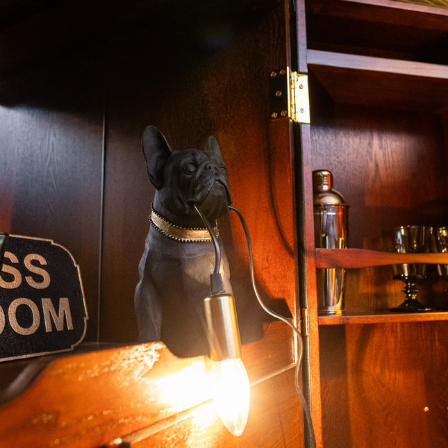 Matt Black and Gold Gentry Pug Table Lamp