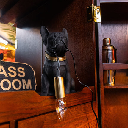 Matt Black and Gold Gentry Pug Table Lamp