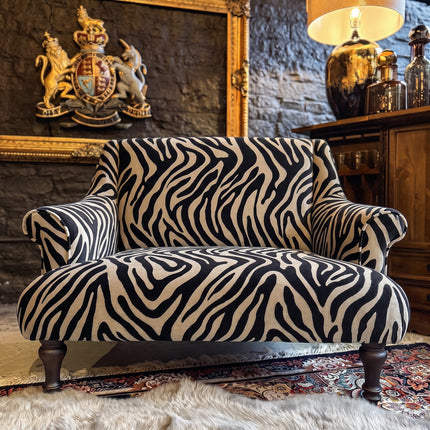 Maverick Loveseat Snuggler Sofa in Zebra Cream Stripe