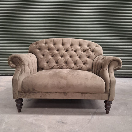 Mayfair Loveseat Snuggler in Plush Khaki Velvet- Ex Display