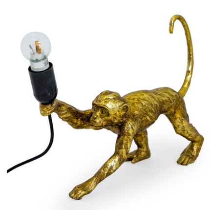 Antique Gold Crawling Monkey Table Lamp