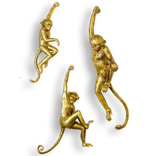 Antique Gold Hanging Monkeys Wall Figure