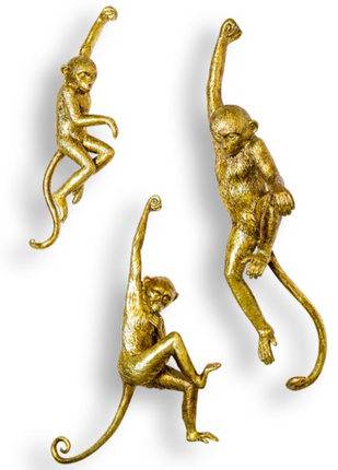 Antique Gold Hanging Monkeys Wall Figure