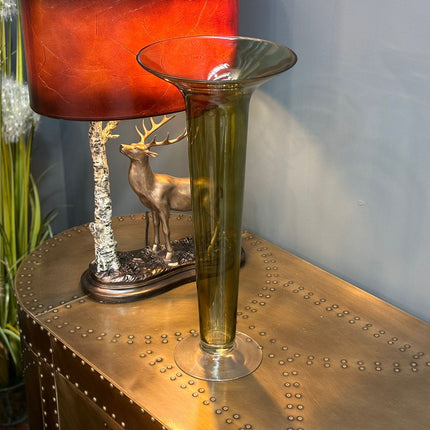 Medium Olive Fluted Glass Vase