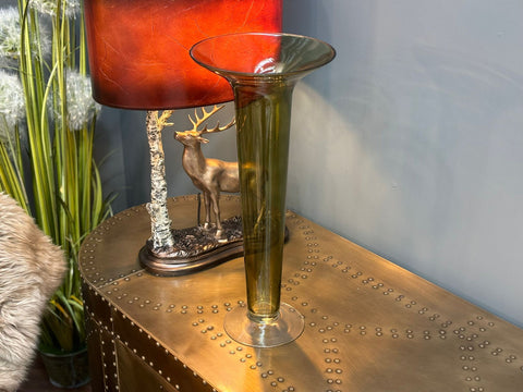 Medium Olive Fluted Glass Vase
