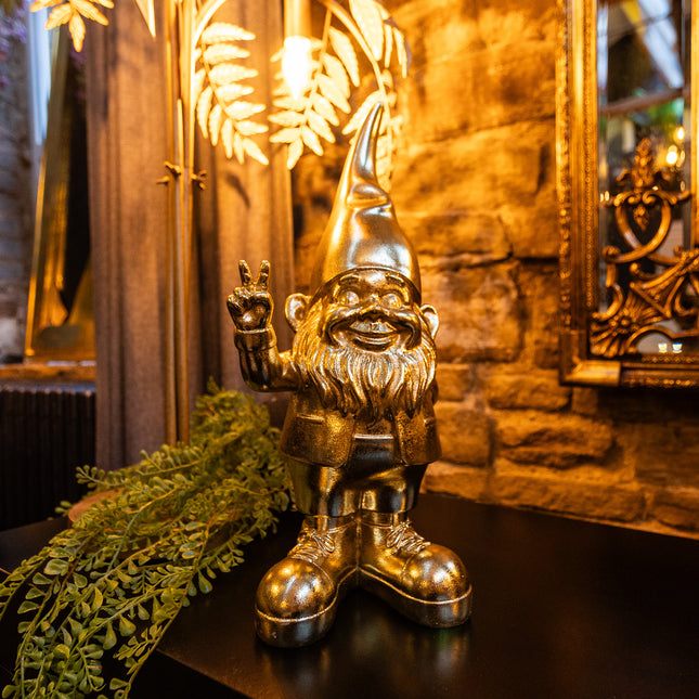 Medium Gold Peace Gnome Figure