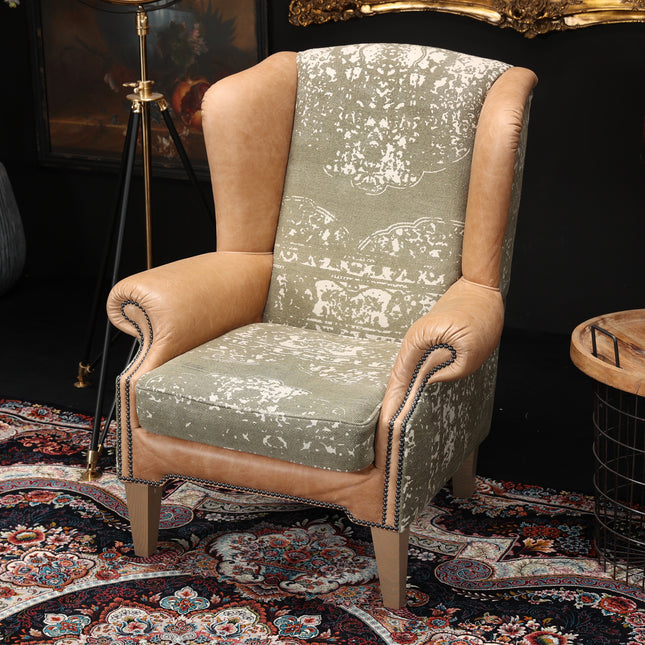 Montana Tetrad Wing Chair in Atacama Leather & Bagru Khaki