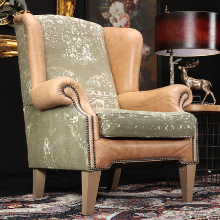 Montana Tetrad Wing Chair in Atacama Leather & Bagru Khaki