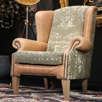 Montana Tetrad Wing Chair in Atacama Leather & Bagru Khaki