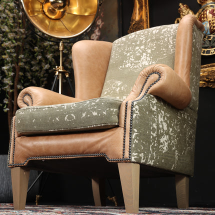 Montana Tetrad Wing Chair in Atacama Leather & Bagru Khaki