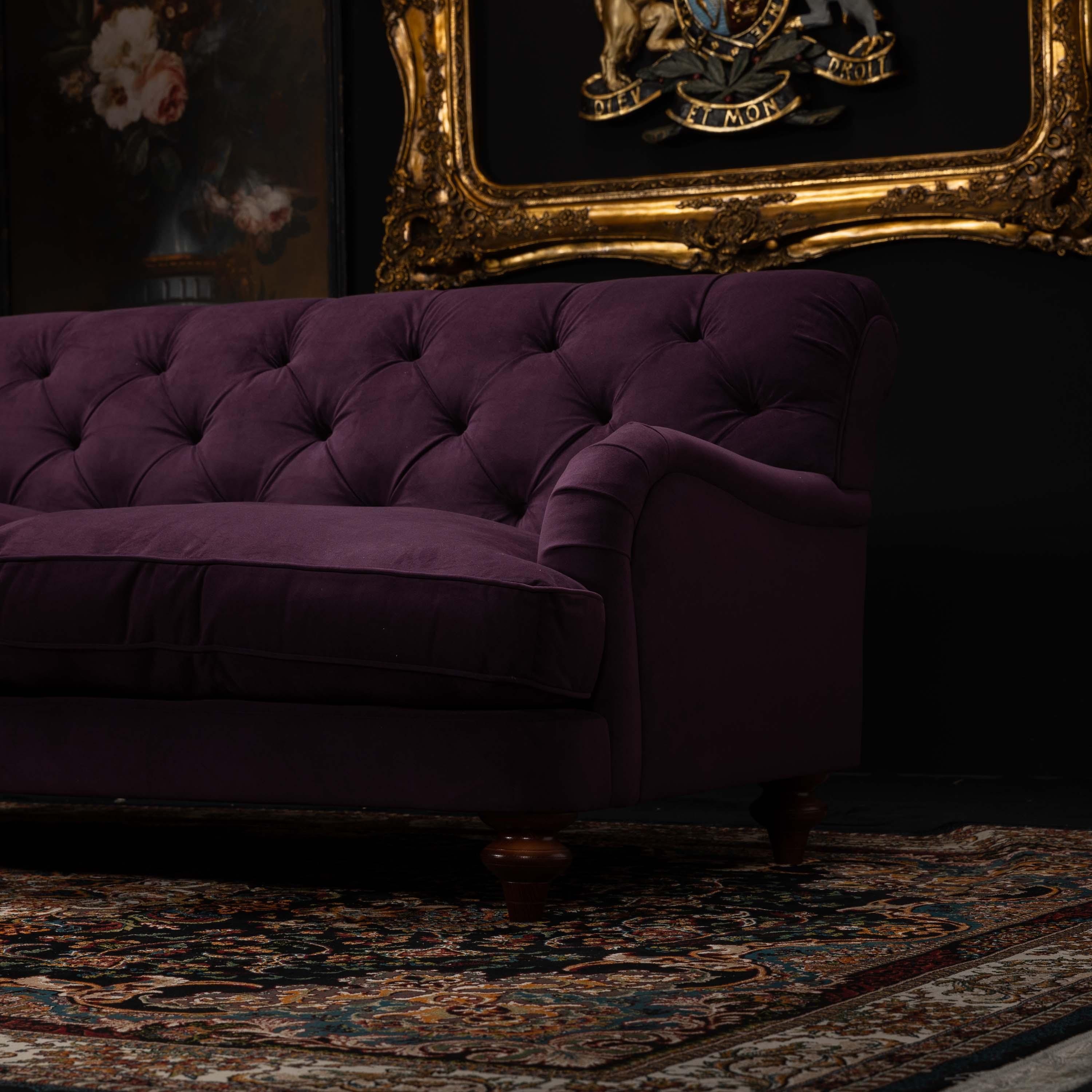 Purple velvet deals tufted sofa