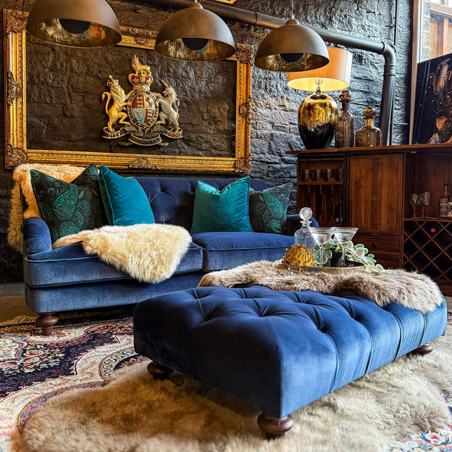 Monty High Back Chesterfield Sofa in Opulence Blue Sapphire Velvet - Clearance