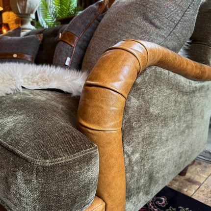 Monty High Back Chesterfield Sofa in Saddle Tan & Derwent Olive Velvet