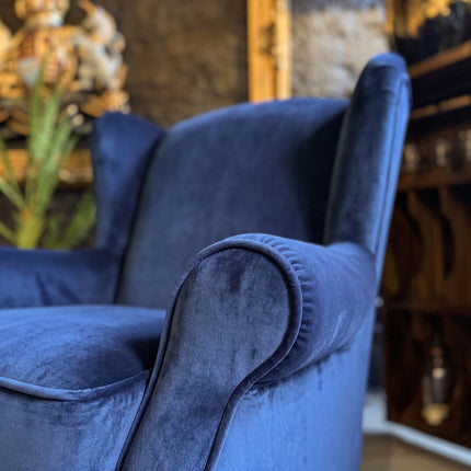 Monty High Back Chesterfield Wingback Armchair in Opulence Sapphire Velvet