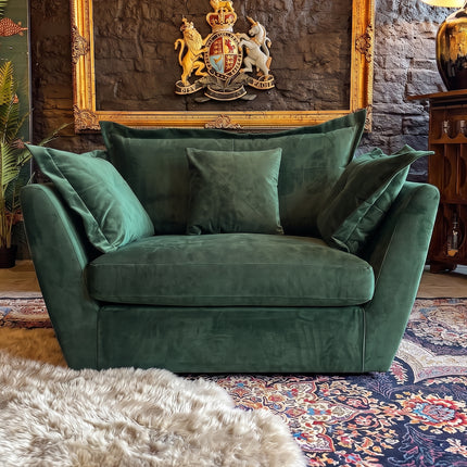 Moorland Loveseat Snuggler in Plush Emerald Velvet