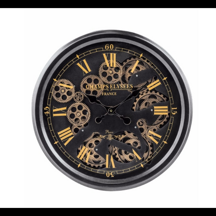 Black & Gold Medium Clock Moving Gears