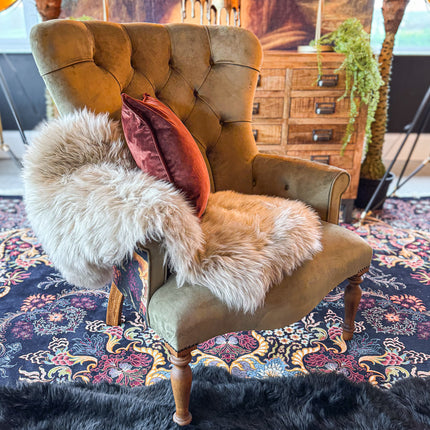 Selfridges Buttoned Wing Back Chair in Plush Khaki & Willow Dusk - New