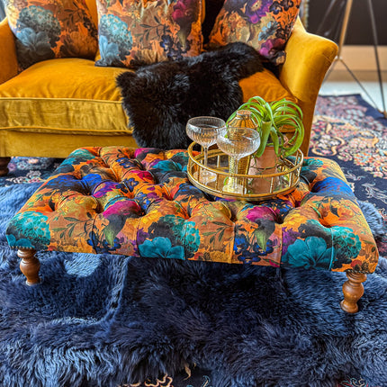 New- Selfridges Deluxe Buttoned Footstool in Opal Flora