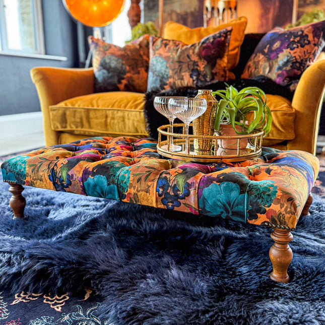 New- Selfridges Deluxe Buttoned Footstool in Opal Flora