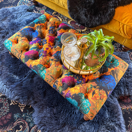 New- Selfridges Deluxe Buttoned Footstool in Opal Flora