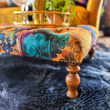 New- Selfridges Deluxe Buttoned Footstool in Opal Flora