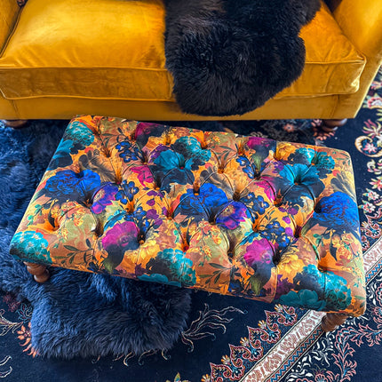 New- Selfridges Deluxe Buttoned Footstool in Opal Flora