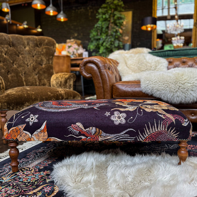 New - Selfridges Deluxe Buttoned Footstool in Imperial Phoenix Dragon Velvet