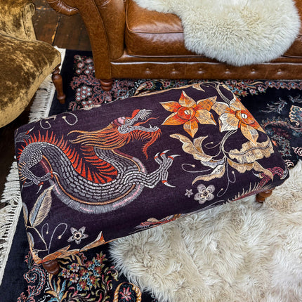 New - Selfridges Deluxe Buttoned Footstool in Imperial Phoenix Dragon Velvet