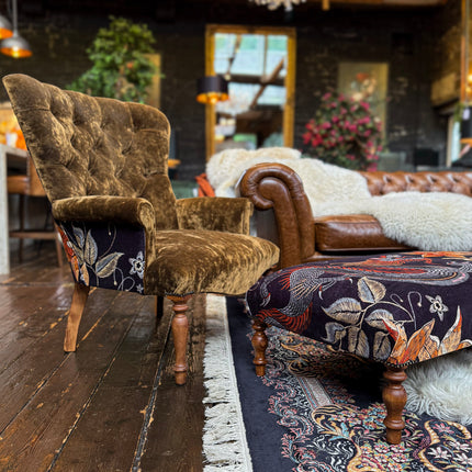 New - Selfridges Deluxe Buttoned Footstool in Imperial Phoenix Dragon Velvet