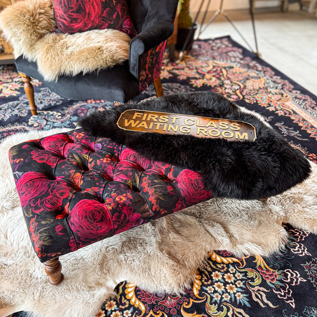 New - Selfridges Deluxe Buttoned Footstool in Midnight Haze Velvet