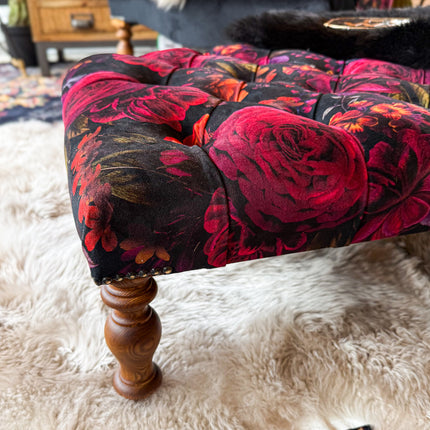 New - Selfridges Deluxe Buttoned Footstool in Midnight Haze Velvet