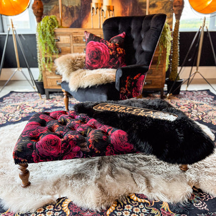 New - Selfridges Deluxe Buttoned Footstool in Midnight Haze Velvet