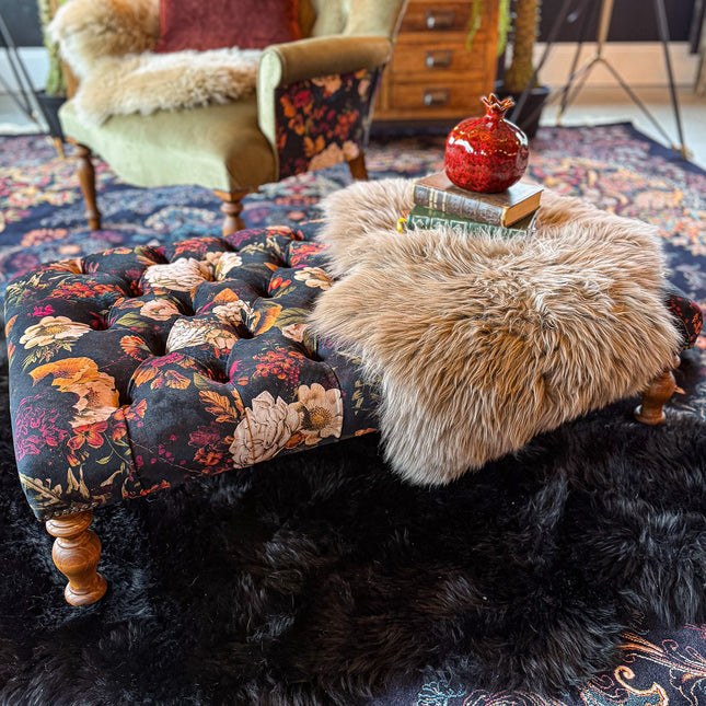 New - Selfridges Deluxe Buttoned Footstool in Willow Dusk