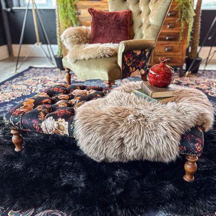 New - Selfridges Deluxe Buttoned Footstool in Willow Dusk