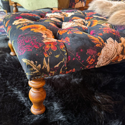 New - Selfridges Deluxe Buttoned Footstool in Willow Dusk