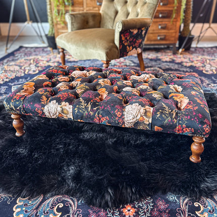 New - Selfridges Deluxe Buttoned Footstool in Willow Dusk