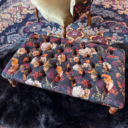 New - Selfridges Deluxe Buttoned Footstool in Willow Dusk