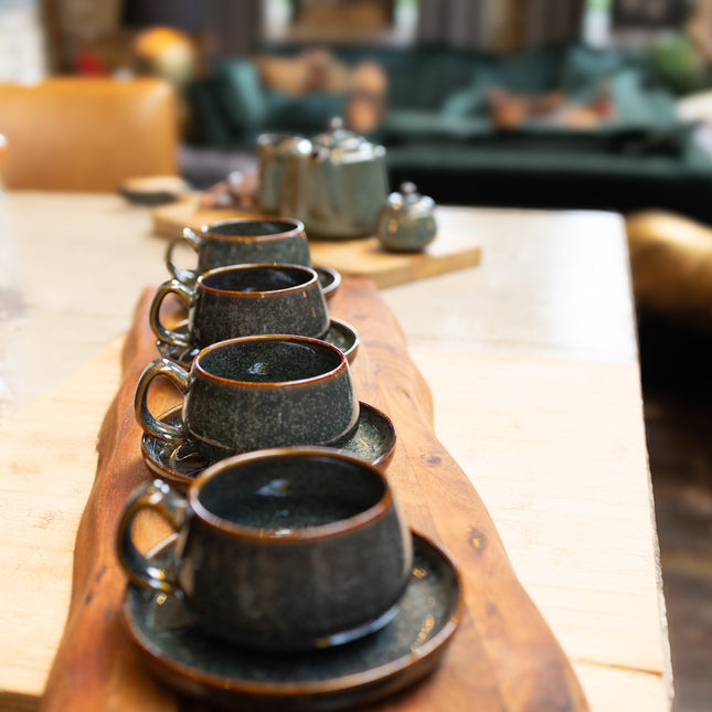Set of 4 Obsidian Porcelain Cups & Saucers