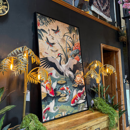 Oriental Crane & Koi Canvas Wall Art (Various Sizes)