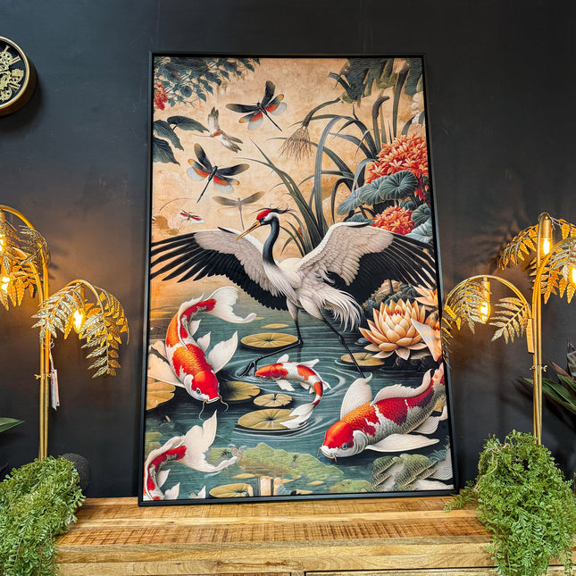 Oriental Crane & Koi Canvas Wall Art (Various Sizes)